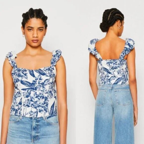 Abercrombie & Fitch Blue Floral Puff Sleeve Sleeveless Top - Picture 1 of 4